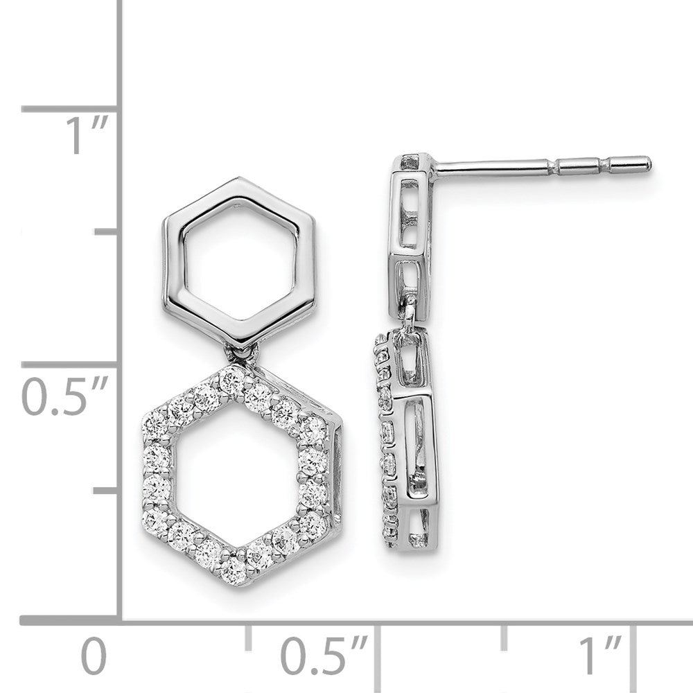 14K Weißgold Ohrhänger mit sechseckigem Diamant-Besatz, Diamanten echt