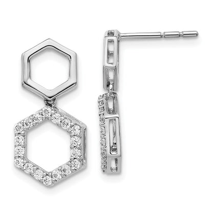 14K Weißgold Ohrhänger mit sechseckigem Diamant-Besatz, Diamanten echt