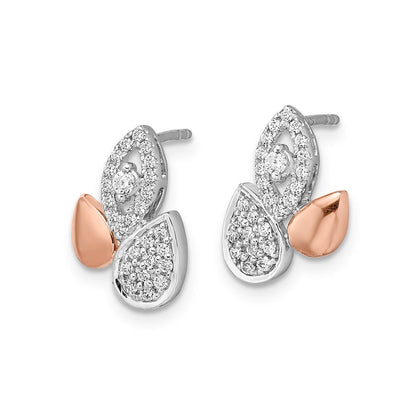 14K Gelbgold Ohrringe mit Roségold- und Weißgold-Blättern und echten Diamanten in Fantasie-Ausführung