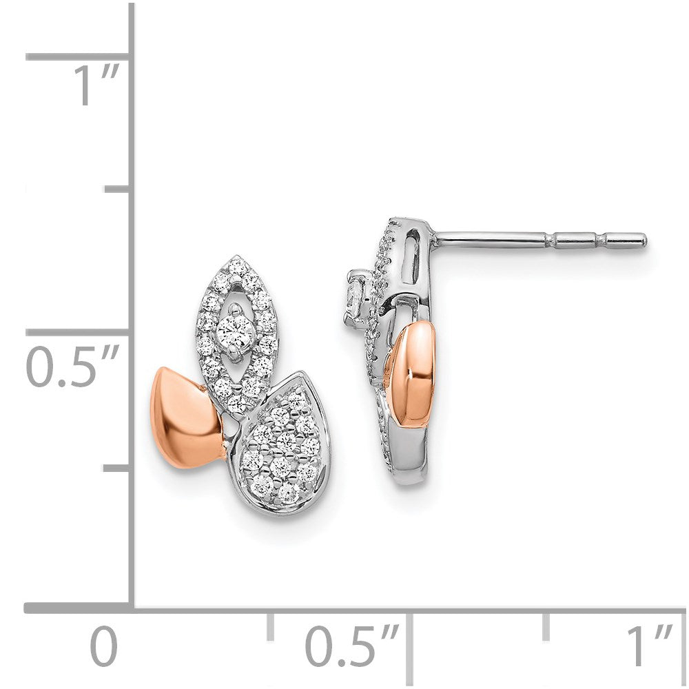 14K Gelbgold Ohrringe mit Roségold- und Weißgold-Blättern und echten Diamanten in Fantasie-Ausführung