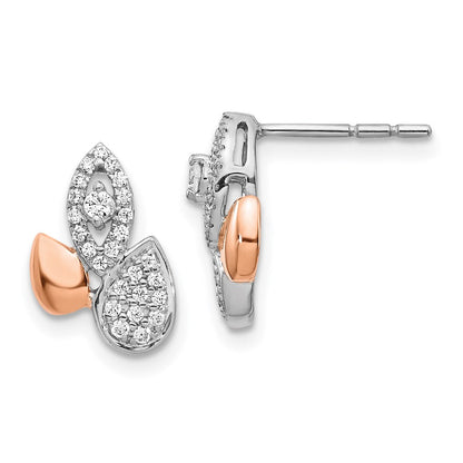 14K Gelbgold Ohrringe mit Roségold- und Weißgold-Blättern und echten Diamanten in Fantasie-Ausführung