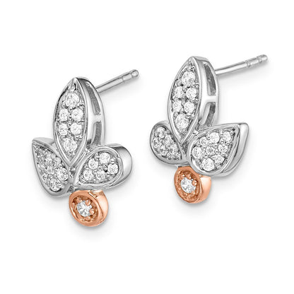 14K Gelbgold Ohrringe mit Blatt-Design aus Rosé- und Weißgold mit echten Diamanten
