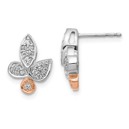 14K Gelbgold Ohrringe mit Blatt-Design aus Rosé- und Weißgold mit echten Diamanten