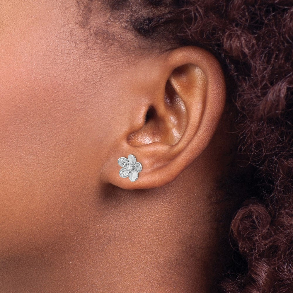 14K Weißgold Ohrringe mit echten Diamanten in Blumenform