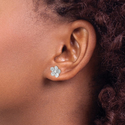 14K Weißgold Ohrringe mit echten Diamanten in Blumenform