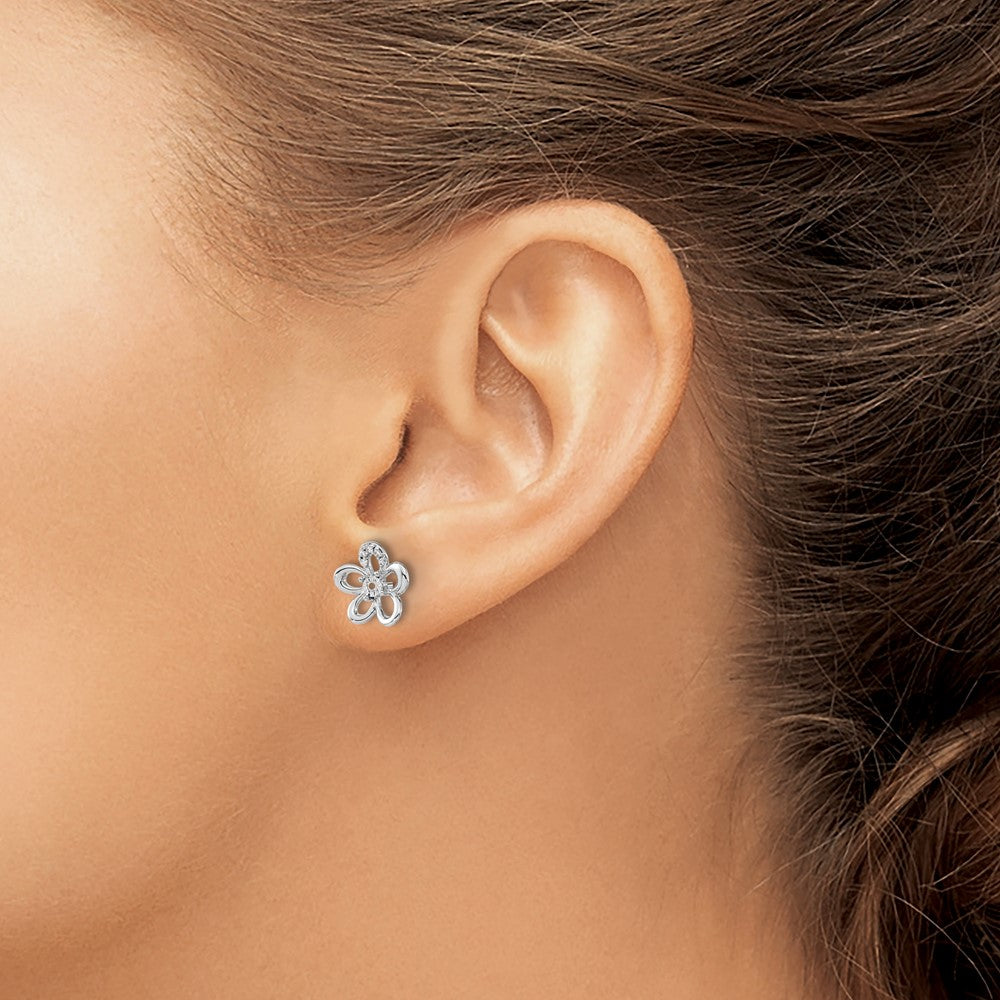 14K Weißgold Ohrringe mit echten Diamanten in Blumenform