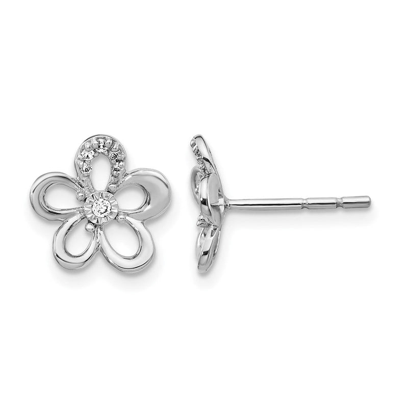 14K Weißgold Ohrringe mit echten Diamanten in Blumenform