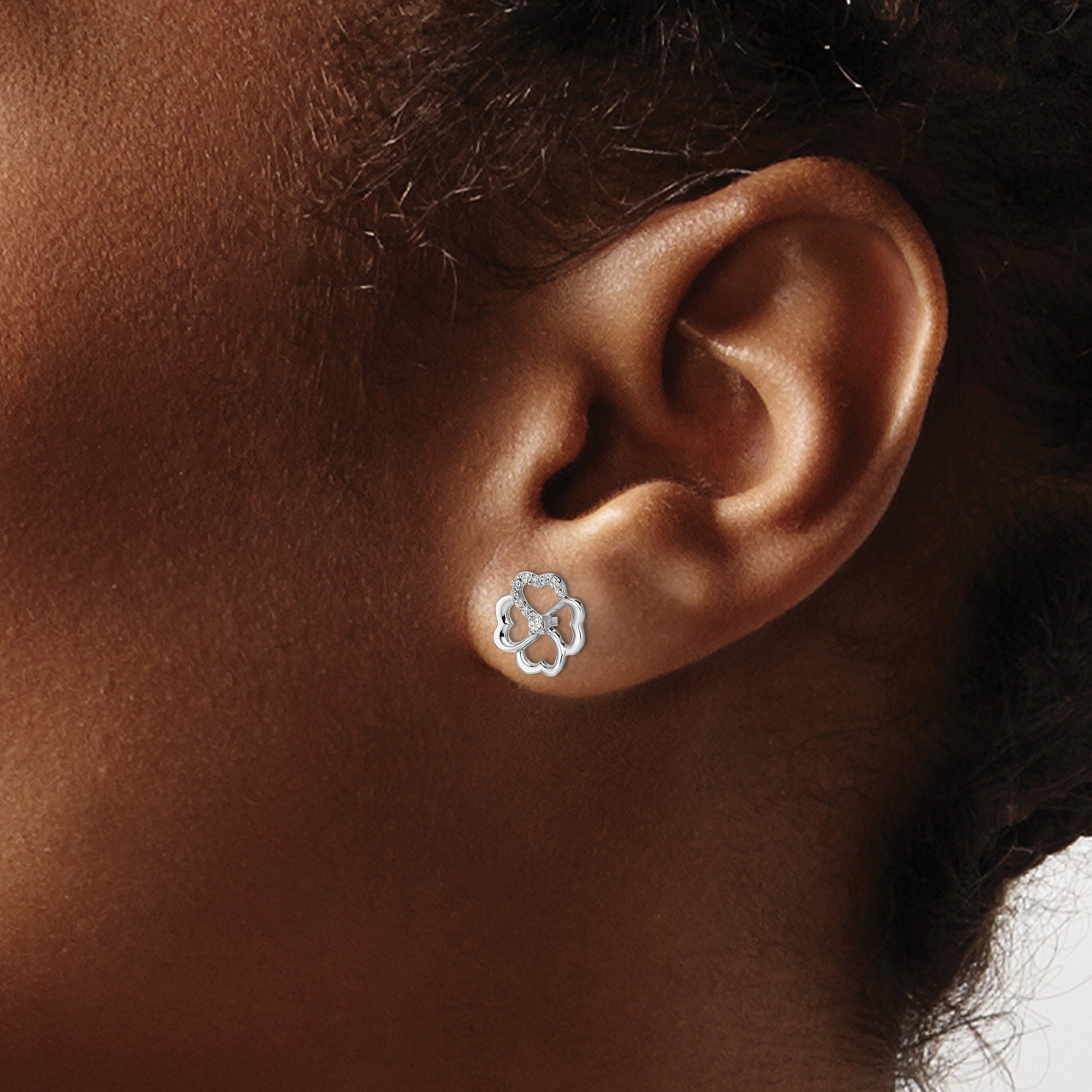 14K Weißgold Ohrringe mit echten Diamanten in Klee-Fantasieform