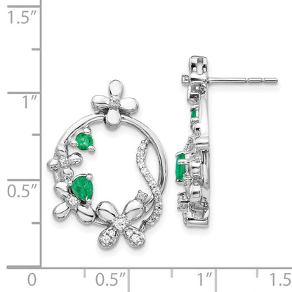 14K Weissgold Ohrringe mit echten Diamanten und Smaragden in Blumenform