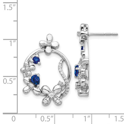 14K Weißgold Ohrringe mit echten Diamanten und Saphiren in Blumenform