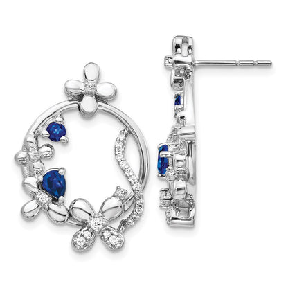 14K Weißgold Ohrringe mit echten Diamanten und Saphiren in Blumenform