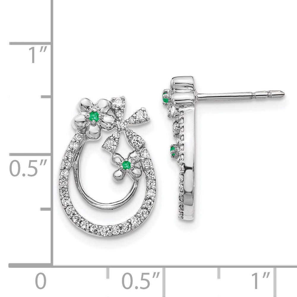 14K Weißgold Ohrringe mit echten Diamanten und Smaragden in Blumenform