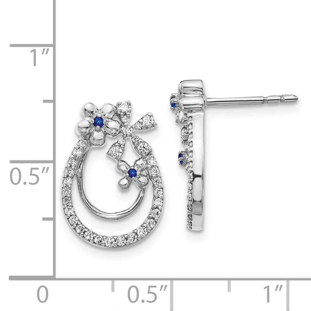 14K Weißgold Ohrringe mit echten Diamanten und Saphiren im Blumendesign