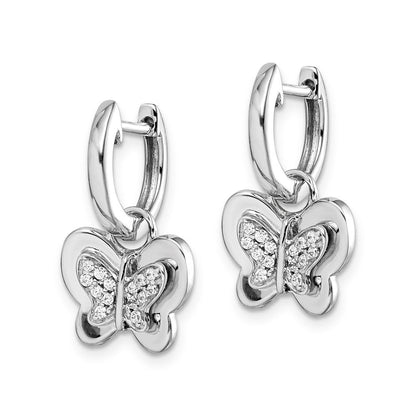 14K Weißgold Ohrringe mit echten Diamanten in Creolen-Schmetterlings-Design