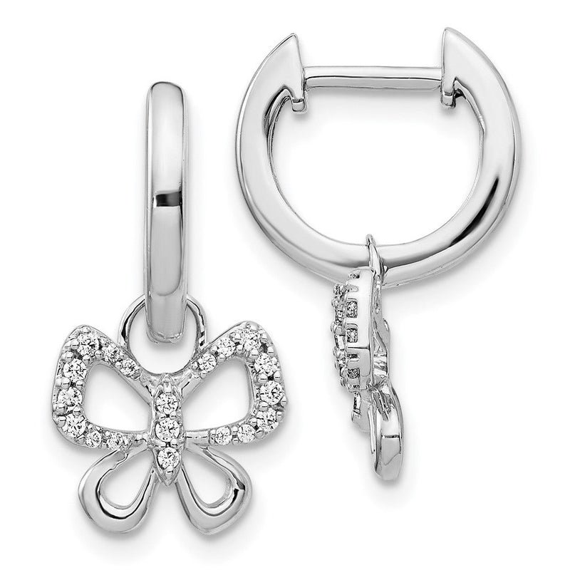 14K Weißgold Ohrringe mit echten Diamanten in Creolen-Schmetterlings-Design