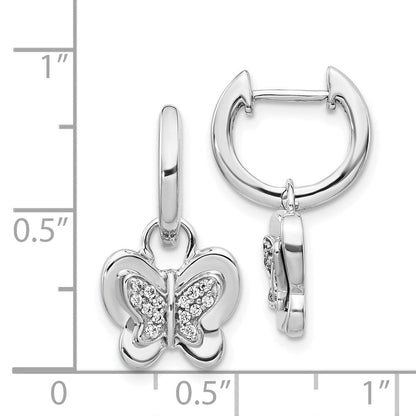 14K Weißgold Creolen mit echten Diamanten und Schmetterling-Motiv