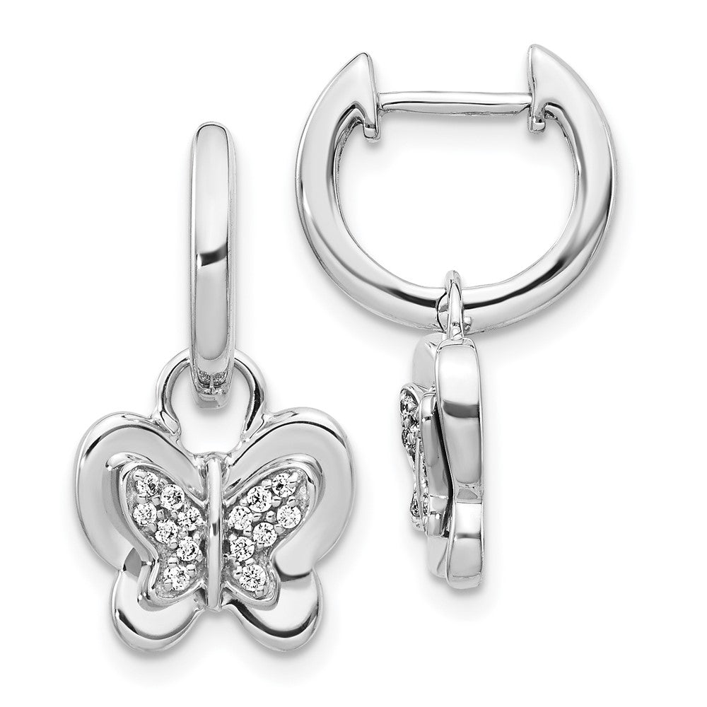 14K Weißgold Creolen mit echten Diamanten und Schmetterling-Motiv