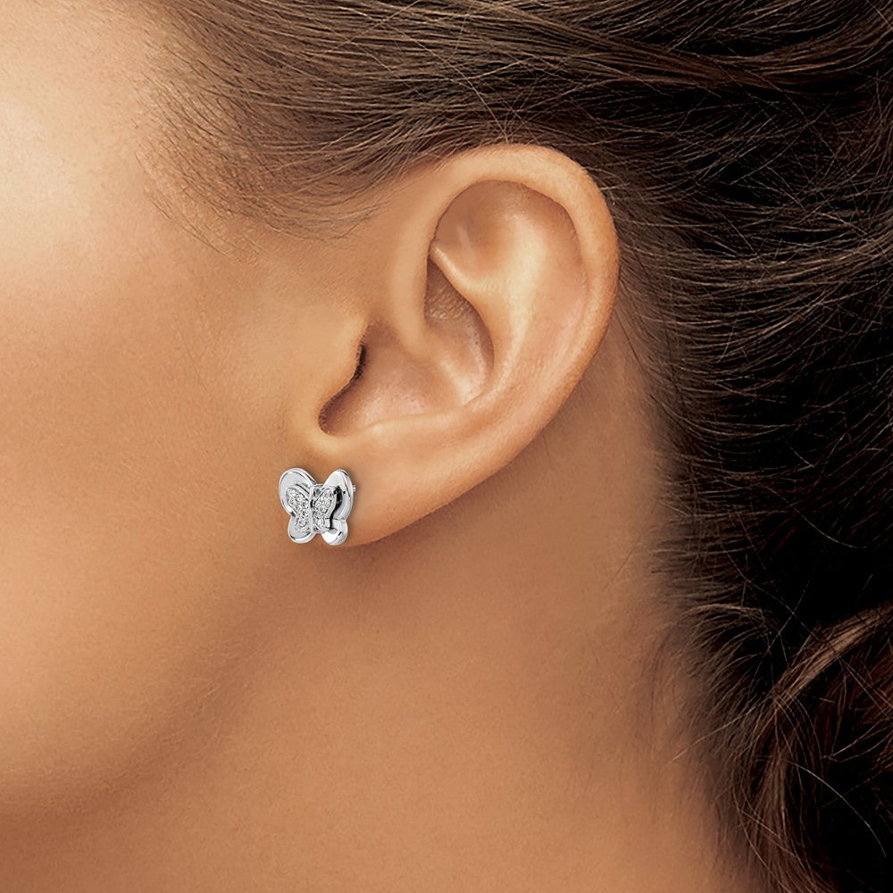14K Weißgold Ohrringe mit echten Diamanten in Schmetterling-Design