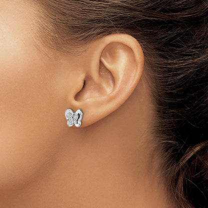 14K Weißgold Ohrringe mit echten Diamanten in Schmetterling-Design