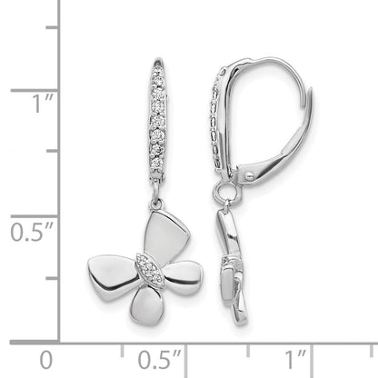 14K Weißgold Ohrringe mit echten Diamanten, Schmetterling-Design, Leverback-Verschluss