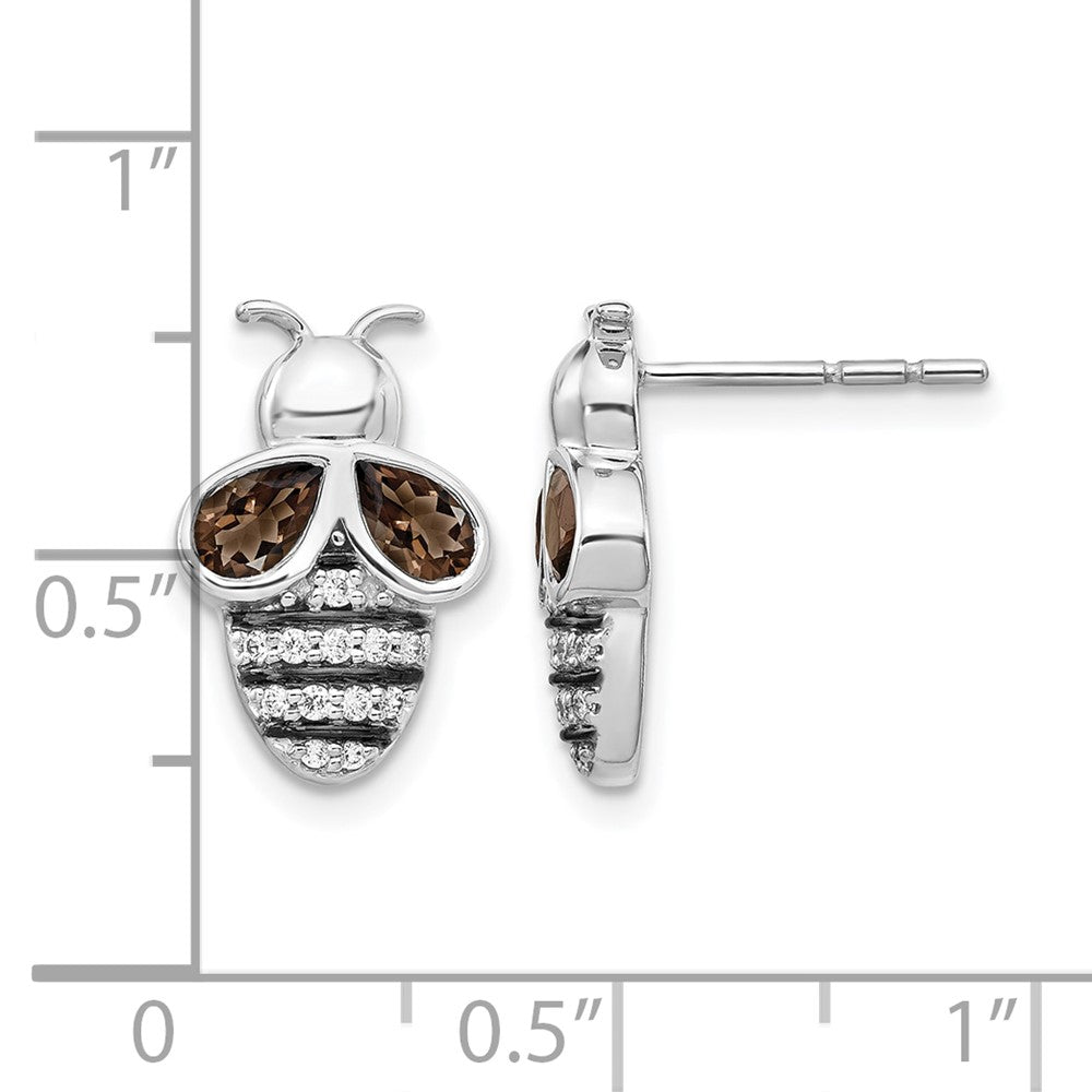 14K Weißgold Ohrringe mit echten Diamanten und Rauchquarz, Bienen-Design