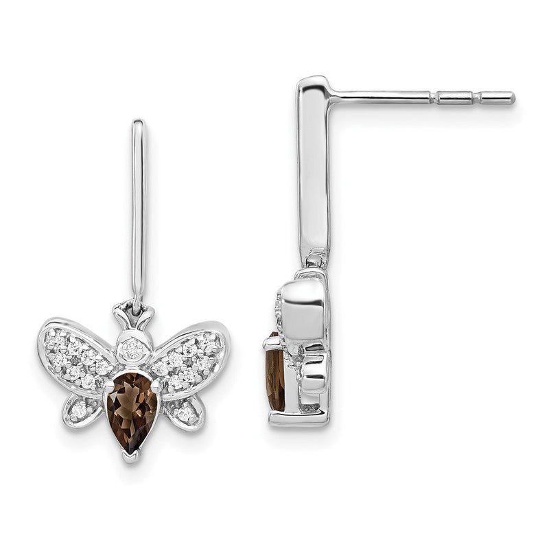 14K Weißgold Ohrringe mit echtem Diamant und Rauchquarz in Bienen-Design
