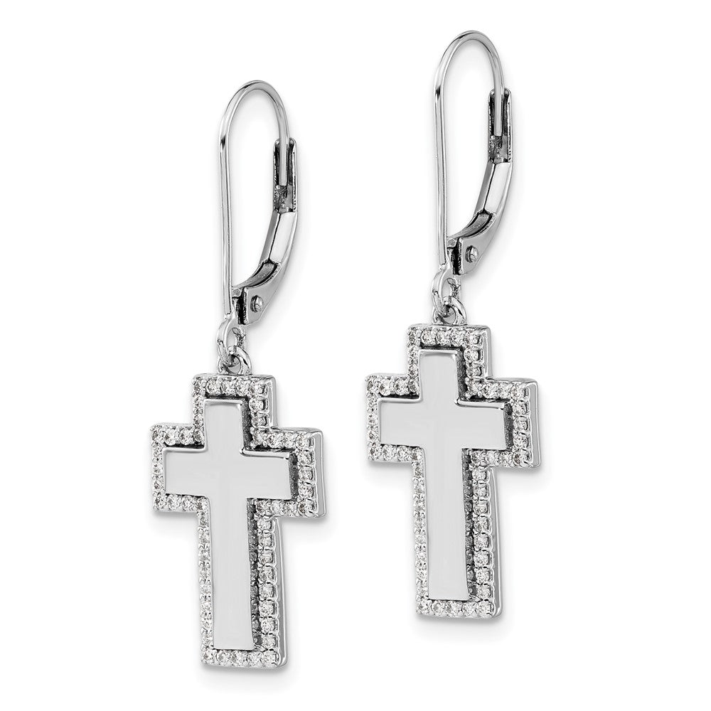 14K Weißgold Ohrhänger mit echten Diamanten in ausgefallenem Kreuz-Design, Leverback-Verschluss