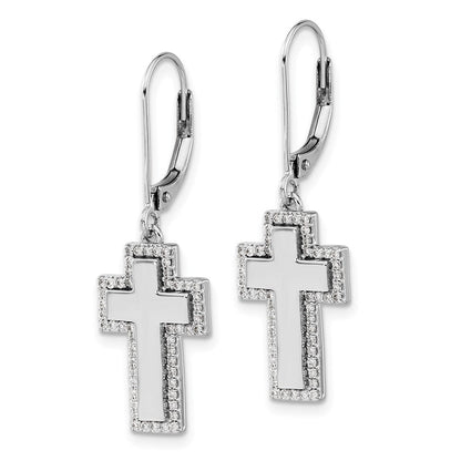 14K Weißgold Ohrhänger mit echten Diamanten in ausgefallenem Kreuz-Design, Leverback-Verschluss