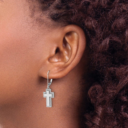14K Weißgold Ohrhänger mit echten Diamanten in ausgefallenem Kreuz-Design, Leverback-Verschluss