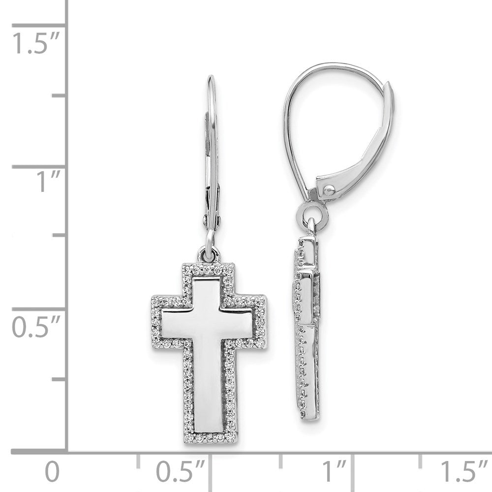 14K Weißgold Ohrhänger mit echten Diamanten in ausgefallenem Kreuz-Design, Leverback-Verschluss