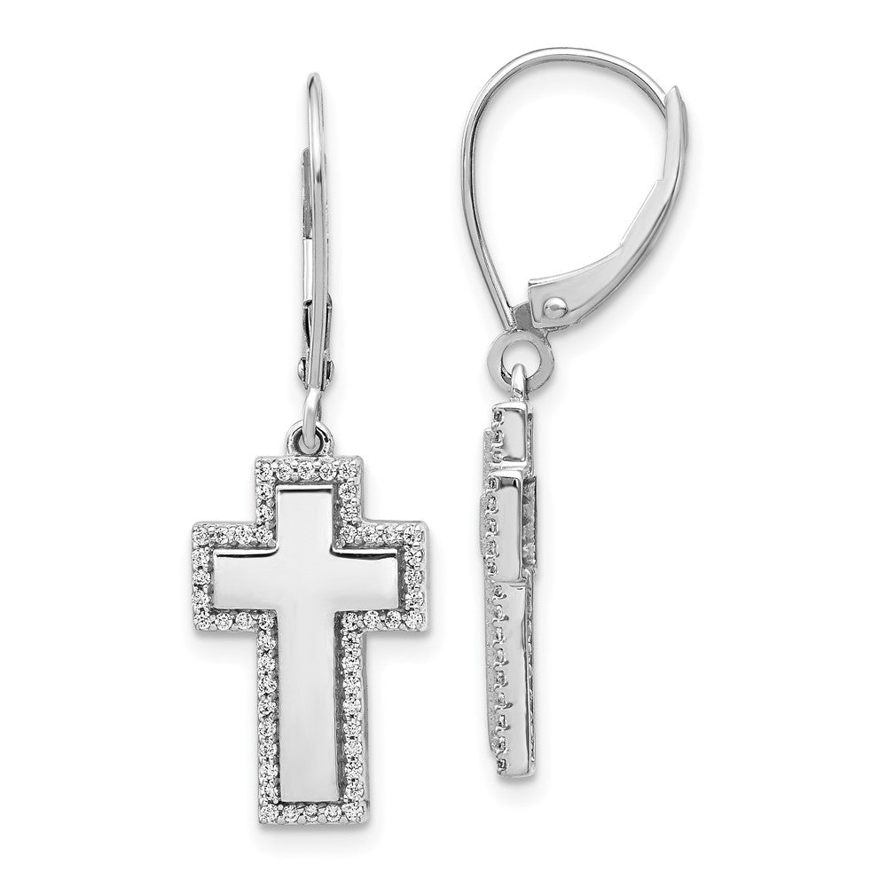 14K Weißgold Ohrhänger mit echten Diamanten in ausgefallenem Kreuz-Design, Leverback-Verschluss