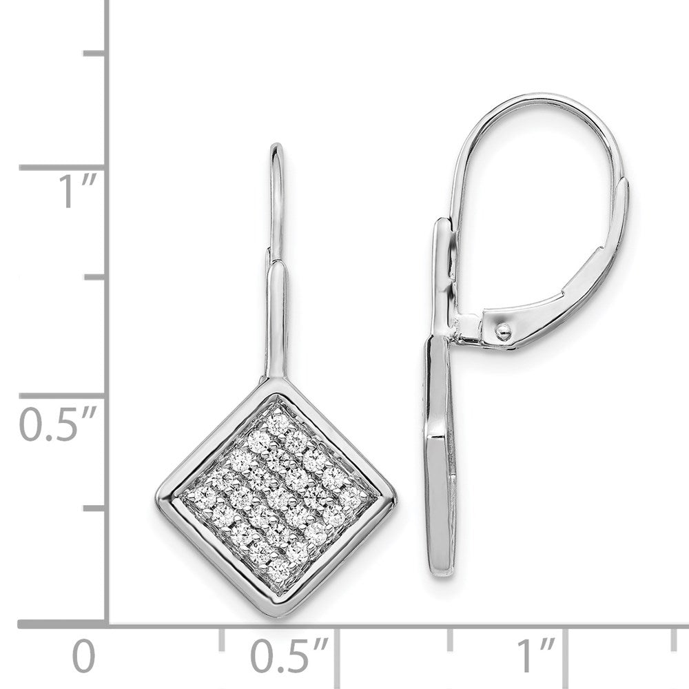 14K Weißgold Ohrhänger mit echten Diamanten, quadratisch, mit Leverback-Verschluss