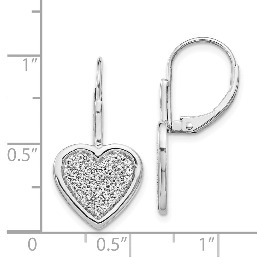 14K Weißgold Ohrhänger mit echten Diamanten, Herz-Fantasieform, Leverback-Verschluss