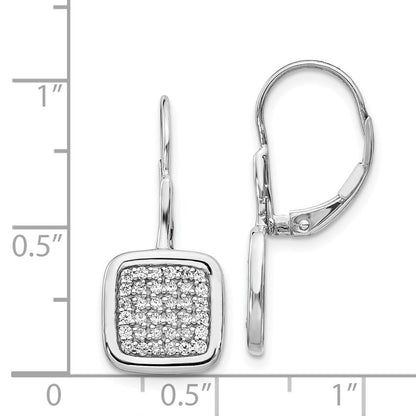 14K Weißgold Ohrhänger mit echten Diamanten, quadratisch, mit Leverback-Verschluss