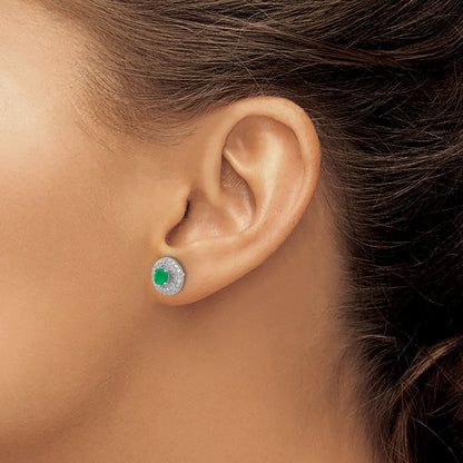 14K Weißgold Ohrstecker mit Diamant-Jacket und echtem Smaragd