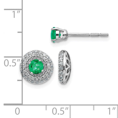 14K Weißgold Ohrstecker mit Diamant-Jacket und echtem Smaragd
