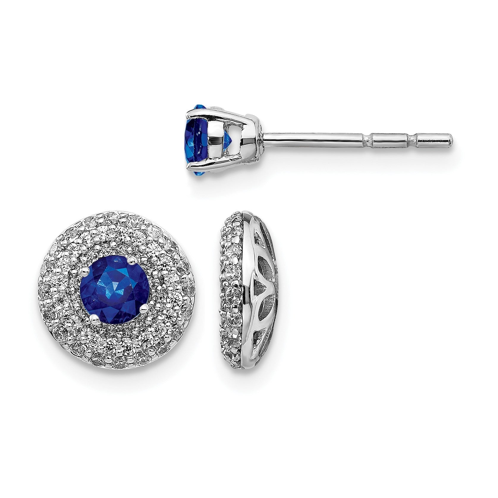 14K Weißgold Diamant- und Saphir-Ohrstecker mit Ohrring-Jacket