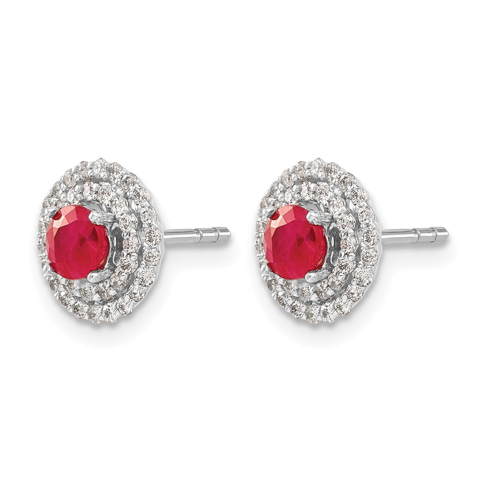 14K Weißgold Diamant- und Rubin-Ohrstecker mit Ohrring-Jacket, echte Diamanten