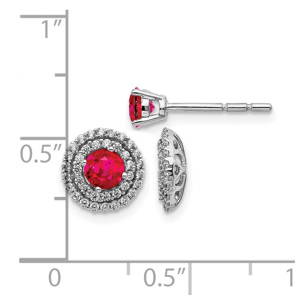 14K Weißgold Diamant- und Rubin-Ohrstecker mit Ohrring-Jacket, echte Diamanten