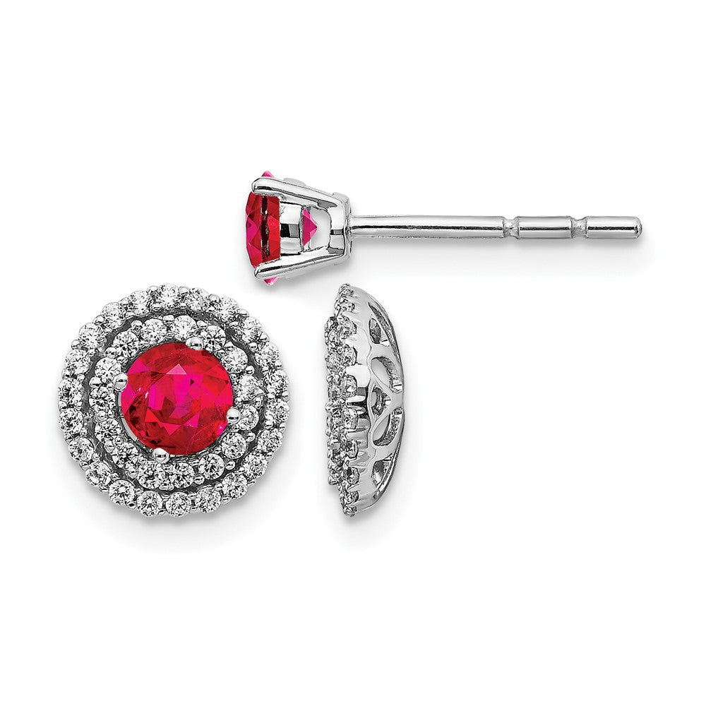 14K Weißgold Diamant- und Rubin-Ohrstecker mit Ohrring-Jacket, echte Diamanten