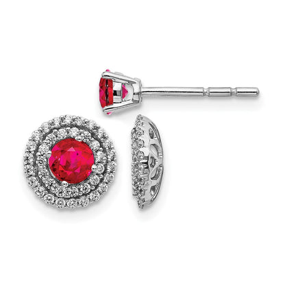 14K Weißgold Diamant- und Rubin-Ohrstecker mit Ohrring-Jacket, echte Diamanten