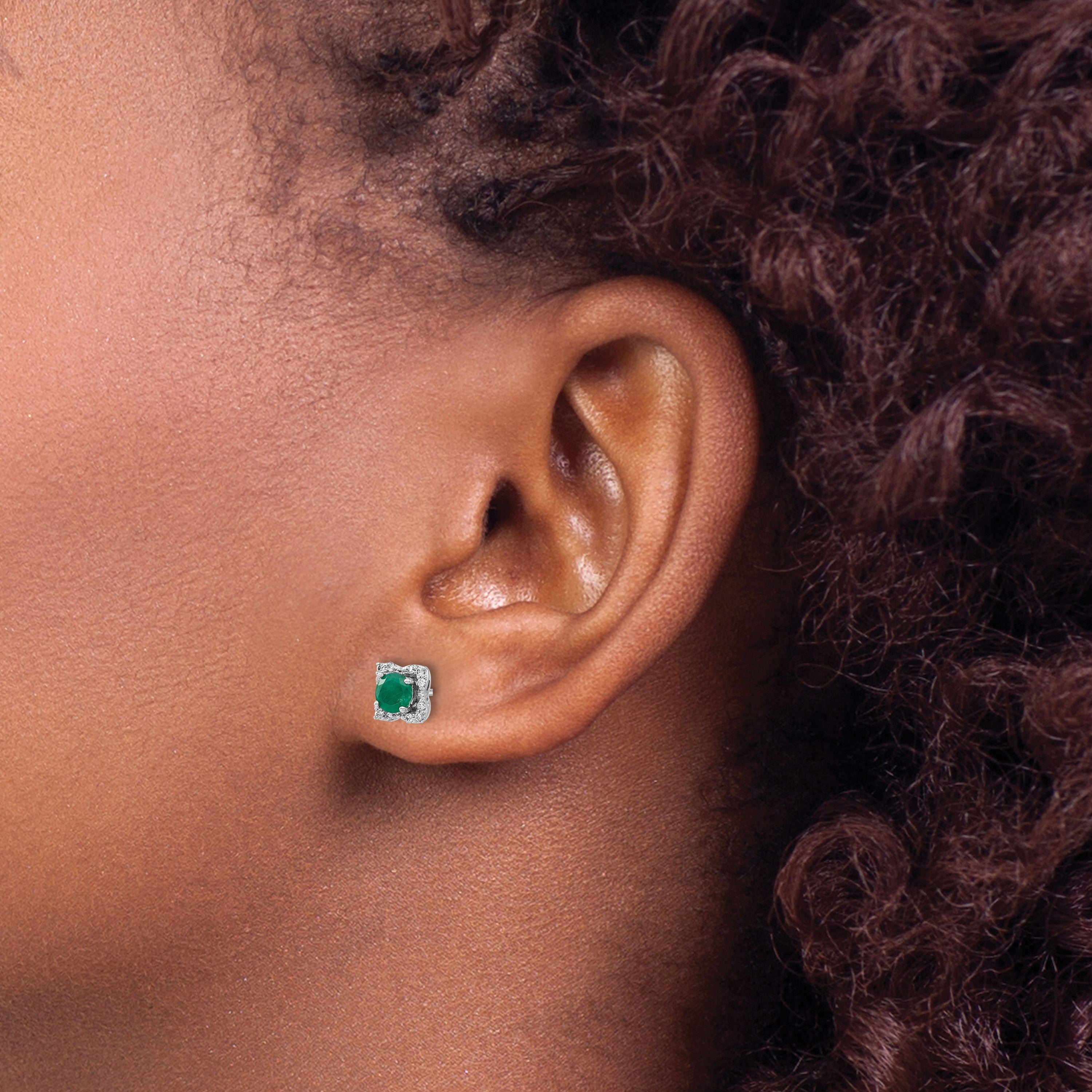 14K Weißgold Ohrstecker mit echten Diamanten und Smaragden, mit Ohrring-Jacket