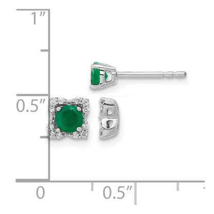 14K Weißgold Ohrstecker mit echten Diamanten und Smaragden, mit Ohrring-Jacket