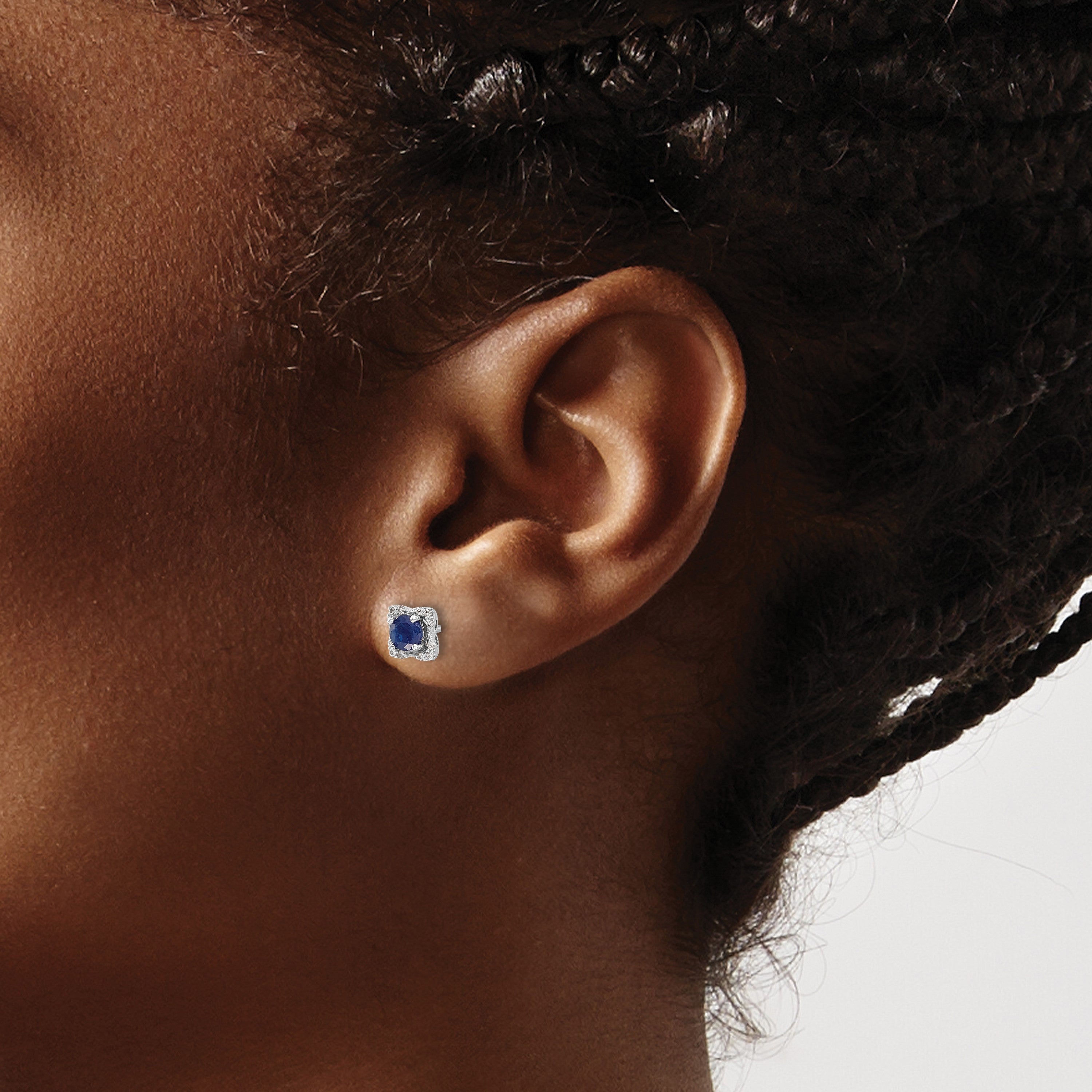 14K Weißgold Ohrstecker mit echtem Diamant und Saphir, mit Ohrring-Jacket