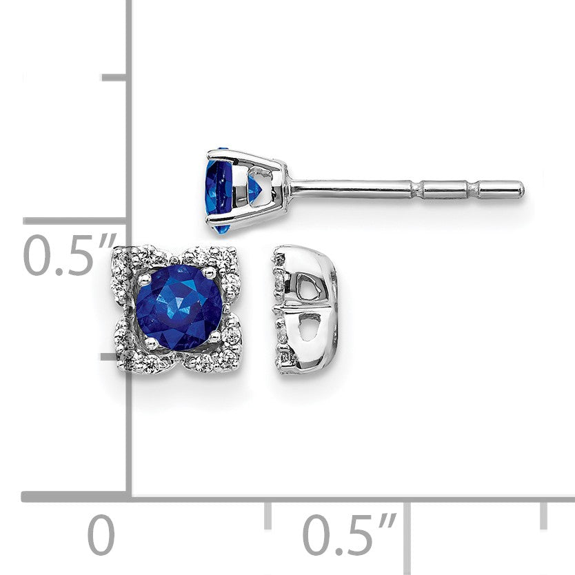 14K Weißgold Ohrstecker mit echtem Diamant und Saphir, mit Ohrring-Jacket