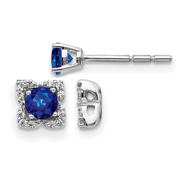 14K Weißgold Ohrstecker mit echtem Diamant und Saphir, mit Ohrring-Jacket