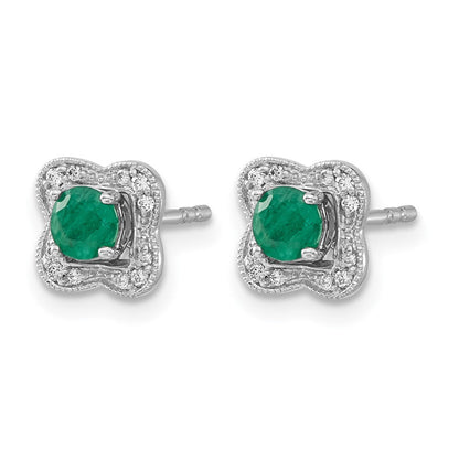 14K Weißgold Ohrstecker mit Ohrring-Jacket, echten Diamanten und Smaragden