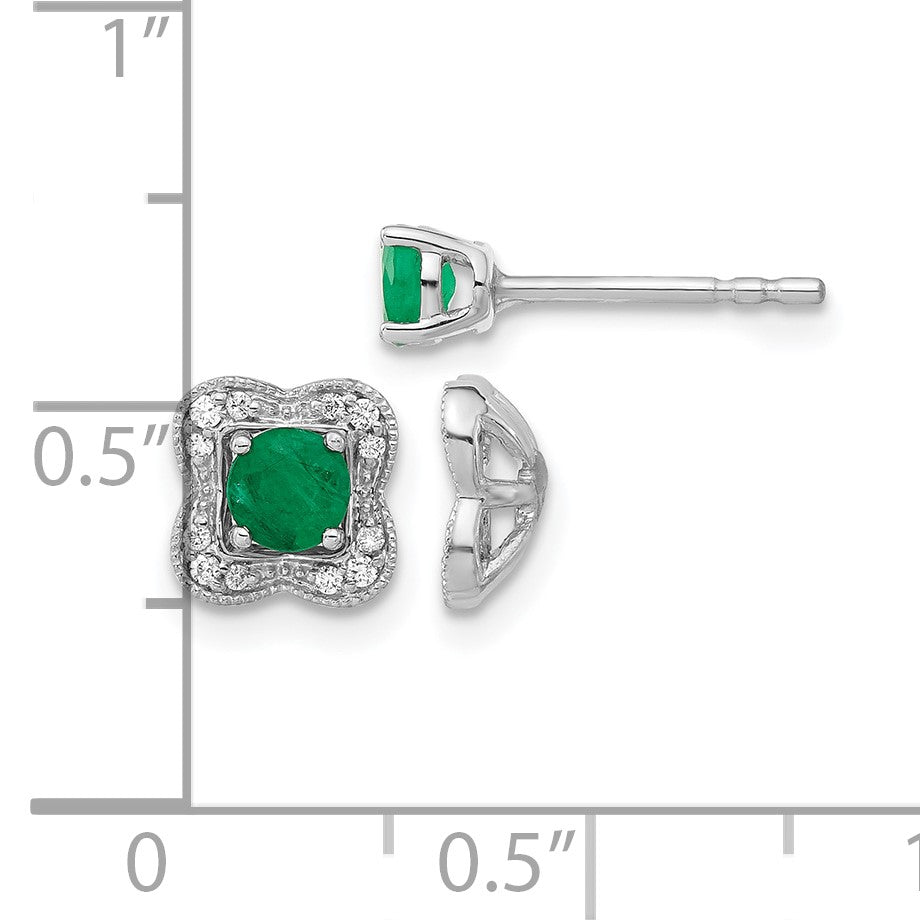 14K Weißgold Ohrstecker mit Ohrring-Jacket, echten Diamanten und Smaragden