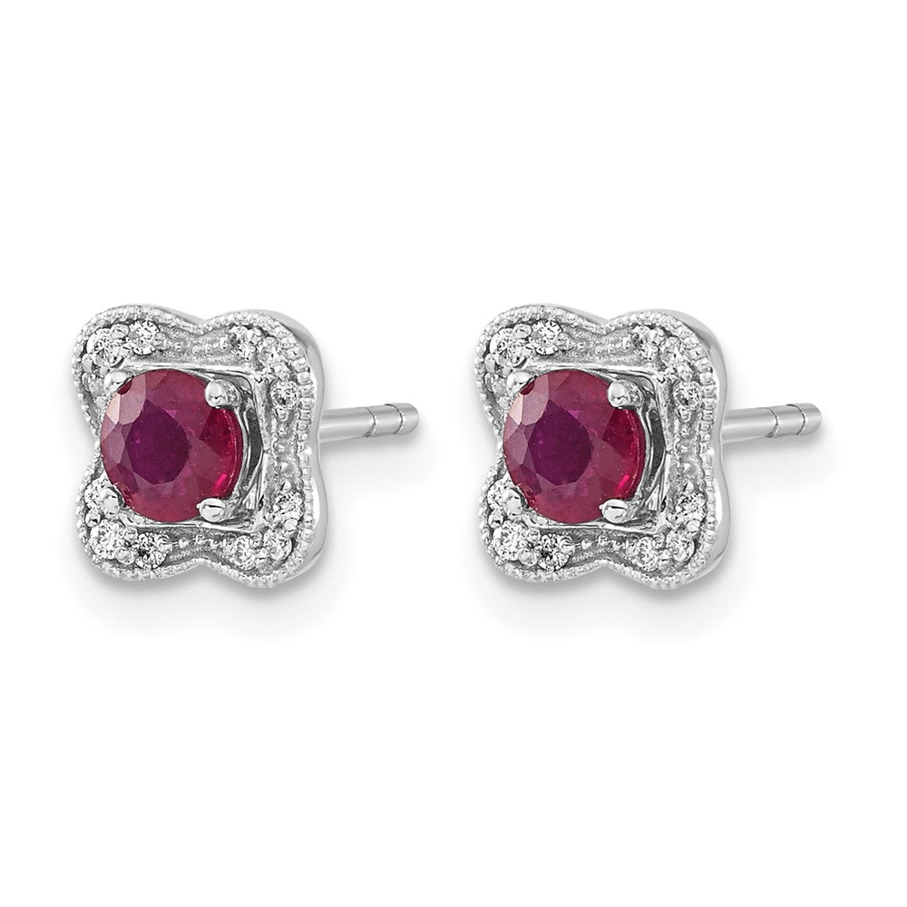 Ohrstecker mit Ohrring-Jacket aus 14K Weißgold mit echtem Diamant und Rubin