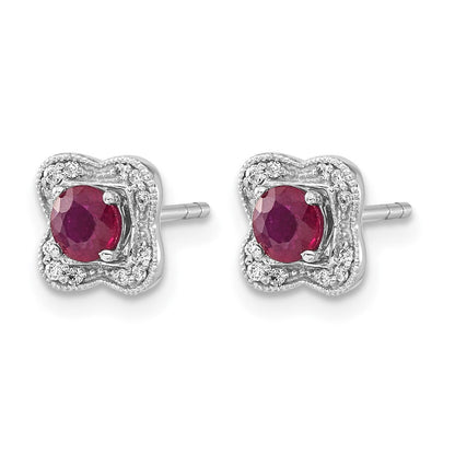 Ohrstecker mit Ohrring-Jacket aus 14K Weißgold mit echtem Diamant und Rubin